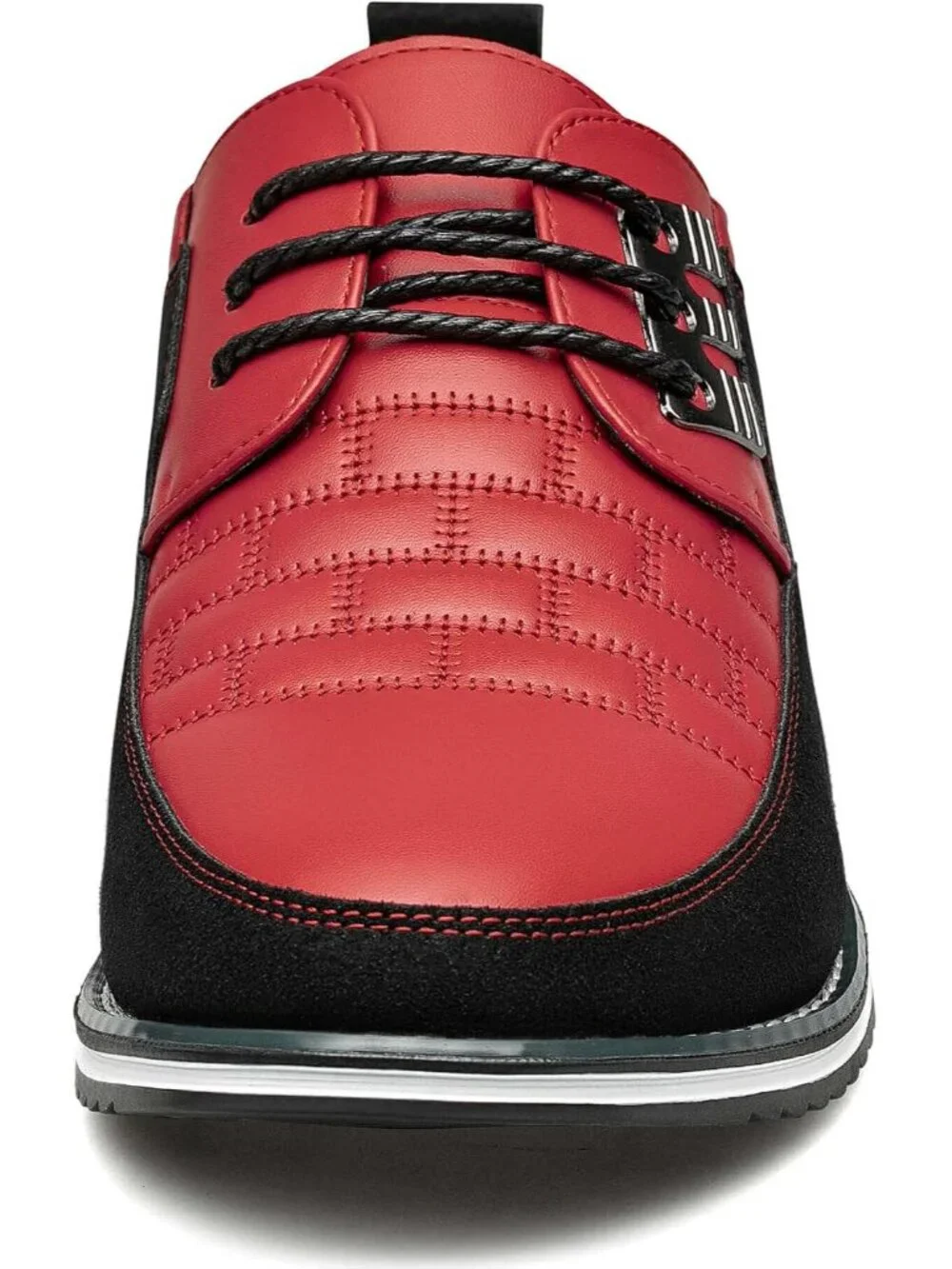 Men's Red Plaid Embossed Grid Leather Comfortable Hybrid Oxford Dress Sneakers